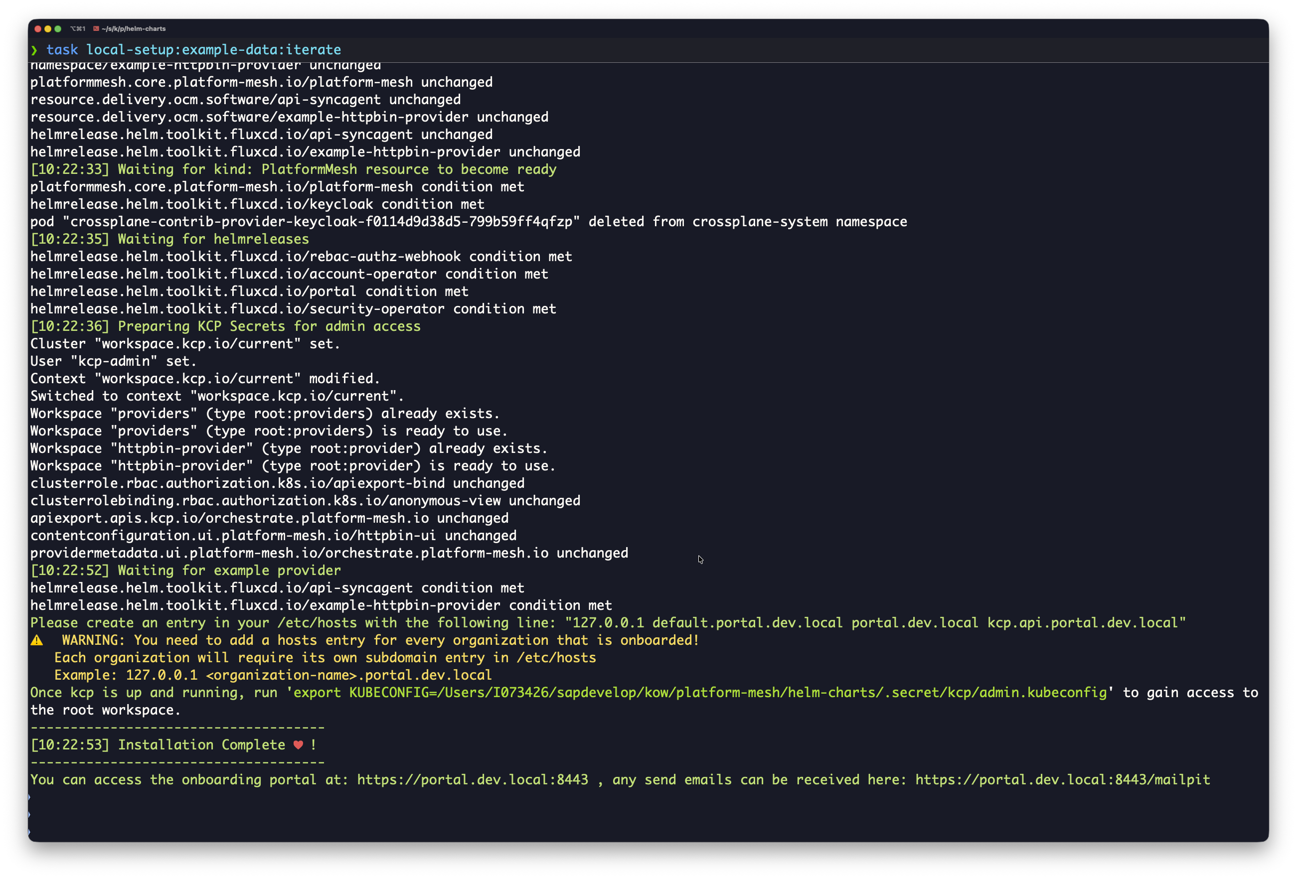 Task local-setup output