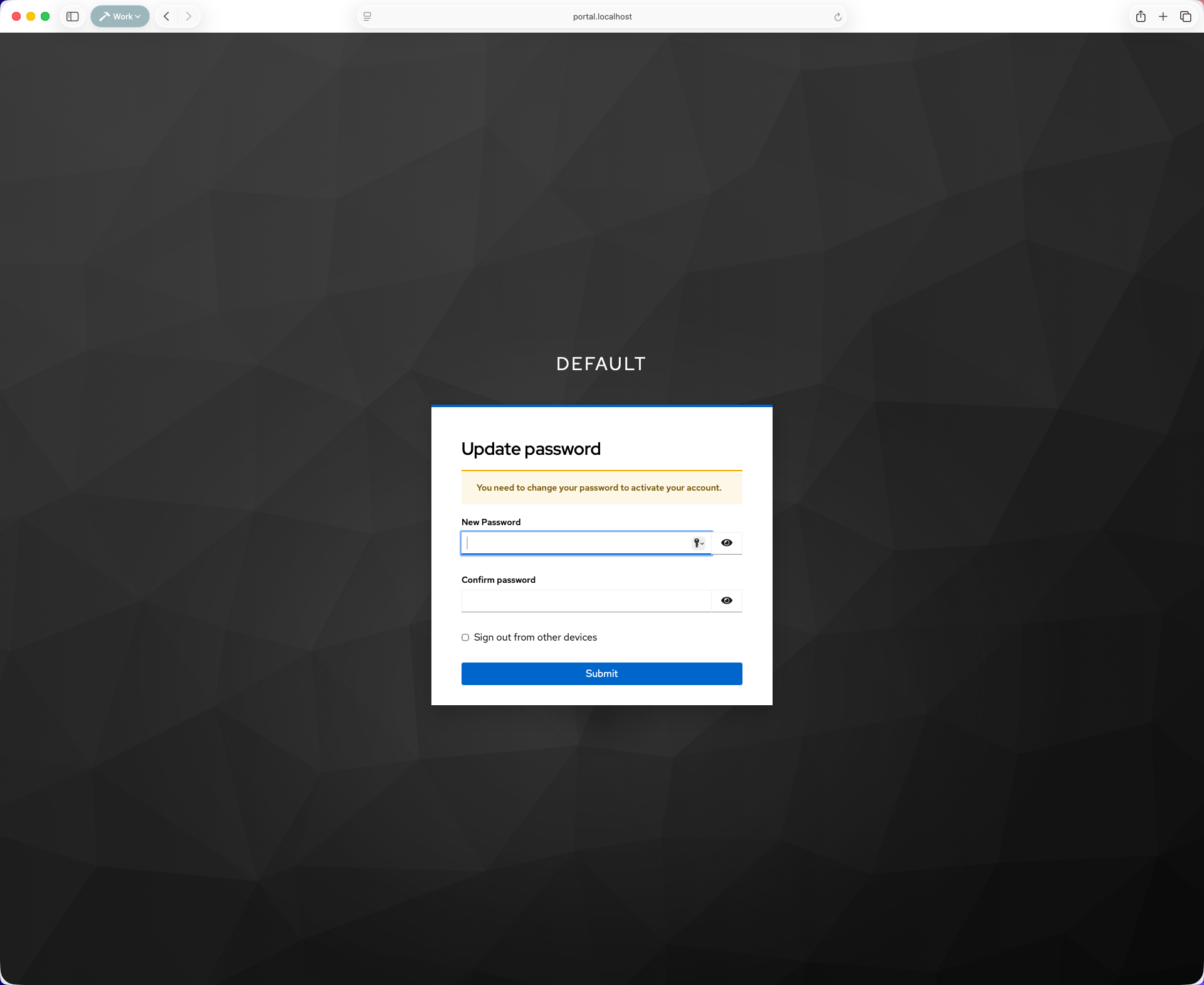 Platform Mesh Organisation Update password