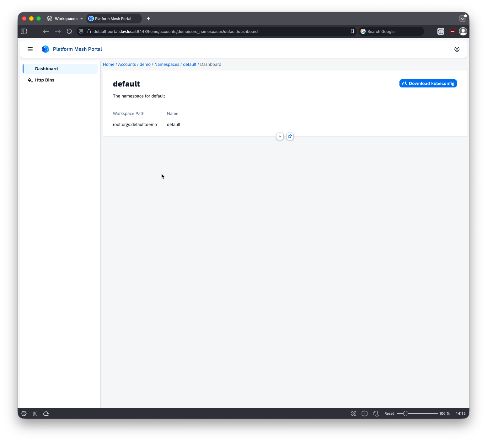 Platform Mesh Default Namespace