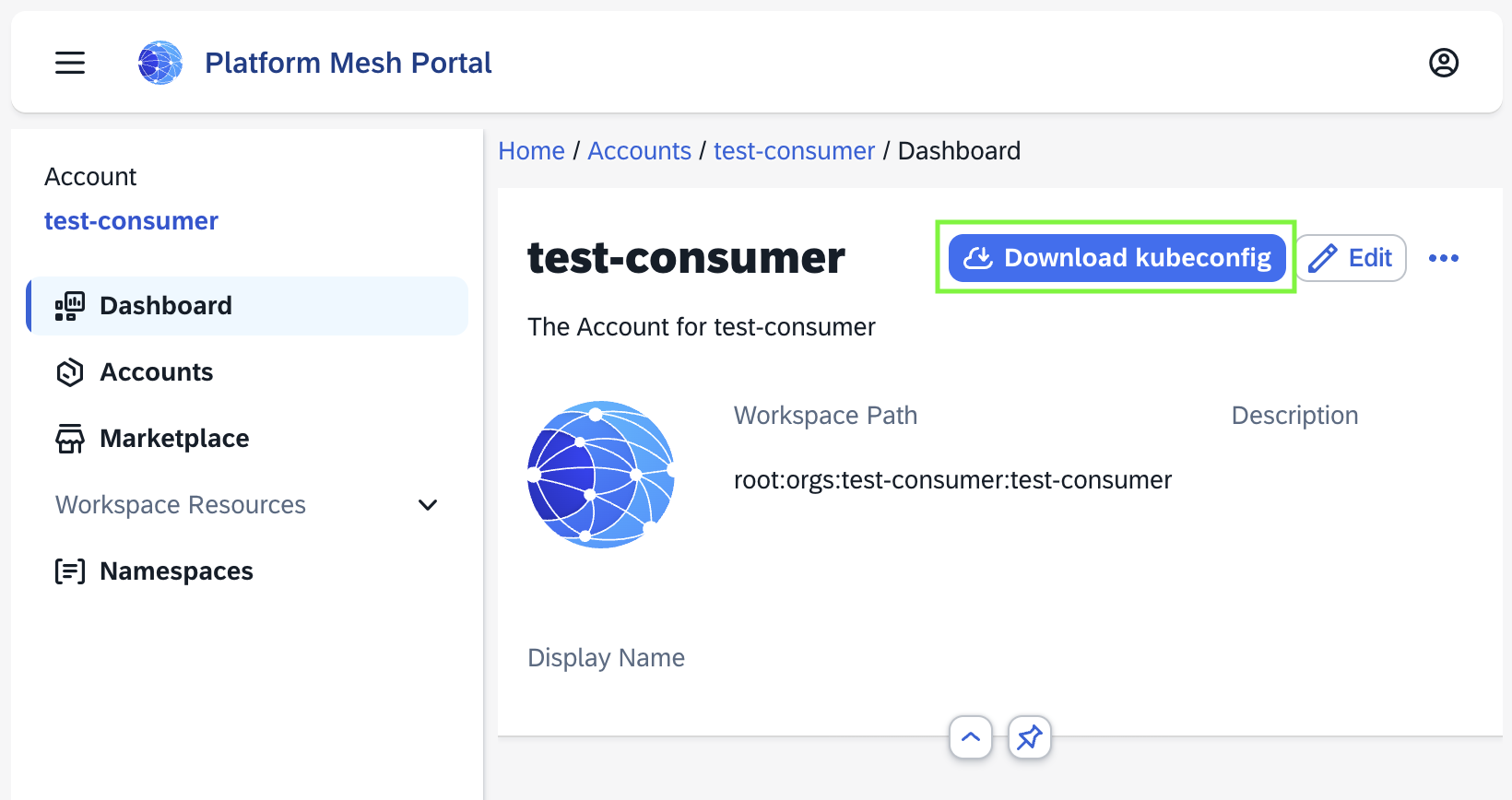 Platform Mesh KubeConfig